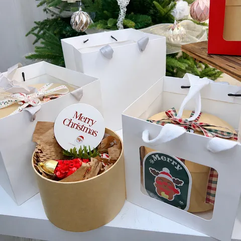 Sacchetto per Confezione Regalo di Natale Borsa Portatile Bianca Scatola di Mele Confezione per Piccolo Bouquet Forniture per Feste