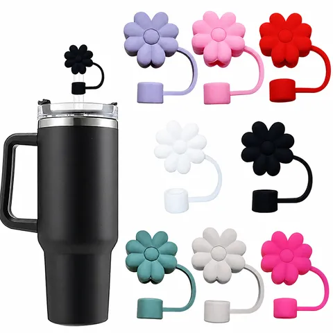 Silicone Straw Cover Daisy Flower Reusable Dust Proof Cap Soft Protective Straw Topper For Tumblers