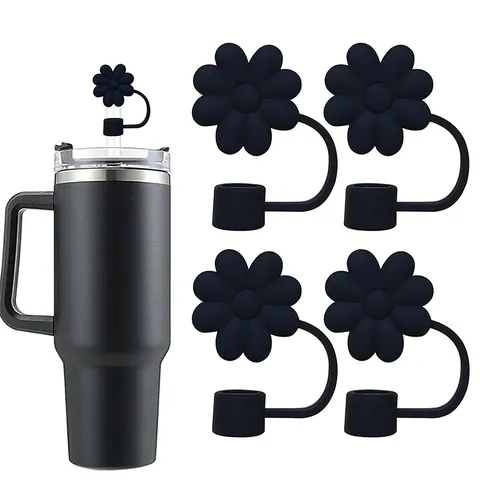 Silicone Straw Cover Daisy Flower Reusable Dust Proof Cap Soft Protective Straw Topper For Tumblers