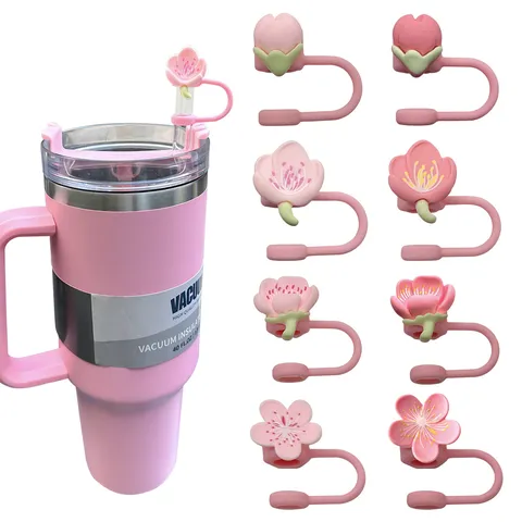 Pfirsichblüte Silikon Strohhalm-Topper Für 10mm Strohhalme Süße Blume Staubschutzhülle Becher Zubehör Tägliche Outdoor-Nutzung