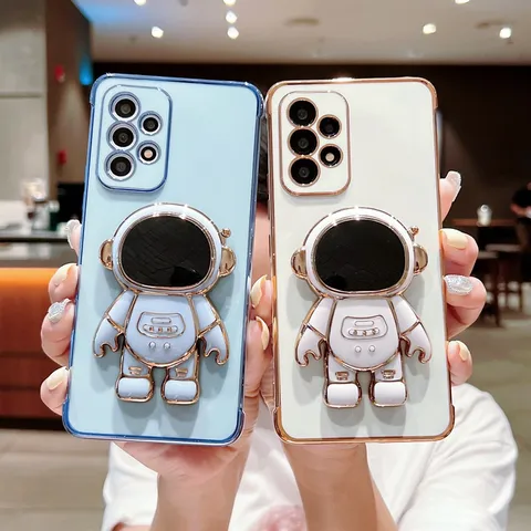 Gegalvaniseerd Liefdeshart Telefoonhoesje Met 3D Astronautenhouder Zacht TPU Valbestendige Beschermhoes Voor Samsung Galaxy Serie
