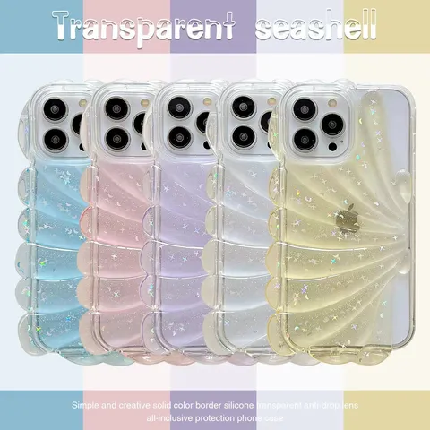 Japanse Stijl 3D Schelp Glitter Ster TPU Telefoonhoesje Voor iPhone 14 13 15 Pro Max Transparante Epoxy Beschermhoes