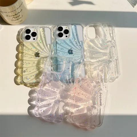 Japanse Stijl 3D Schelp Glitter Ster TPU Telefoonhoesje Voor iPhone 14 13 15 Pro Max Transparante Epoxy Beschermhoes