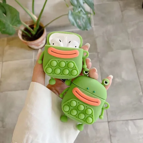 Mignon Dessin Animé Grenouille Silicone Bluetooth Écouteur Étui Souple Fidget Pousser Bulle Housse de Protection Pour Écouteurs Sans Fil