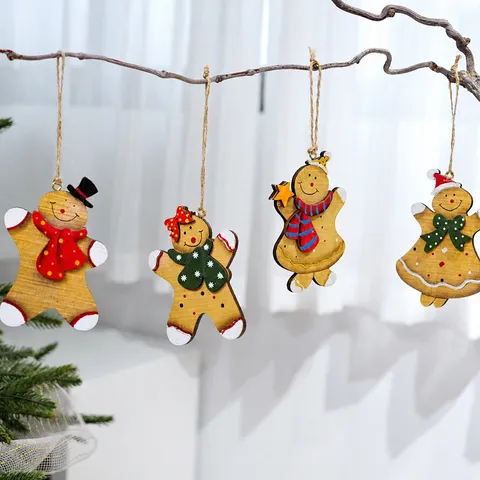 Hölzerne Weihnachtsbaum Hängeornamente Vintage Alterung Lebkuchenmann Anhänger Feiertag Party Heimtextilien Geschenk