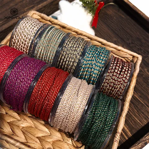 Weihnachten Metallic Goldfaden Geflochtenes Baumwollseil Geschenkbox Verpackungsband Feiertag Baumdekoration Bastelschnur