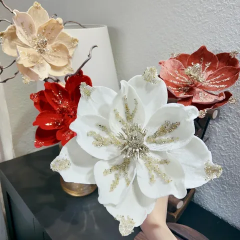 Weihnachten Künstliche Blume Stoff Strass Glitzer Floral Ornament Für DIY Kranz Feiertag Zuhause Party Dekor