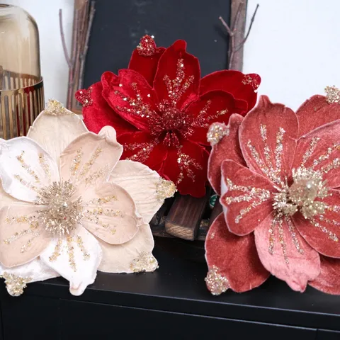 Weihnachten Künstliche Blume Stoff Strass Glitzer Floral Ornament Für DIY Kranz Feiertag Zuhause Party Dekor