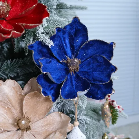 Weihnachten Samt Künstliche Blume Goldrand Glitzer Magnolie Blumen Für Weihnachtsbaum Zuhause Feiertag Party Dekoration