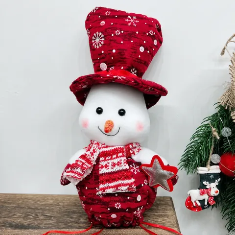 Christmas Snowman Drawstring Gift Bag Plush Santa Claus Apple Candy Pouch Holiday Party Favor Home Decor