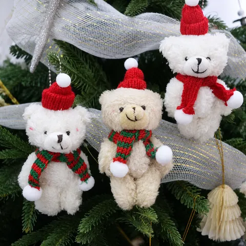 Weihnachten Plüsch Bär Puppe Schlüsselanhänger Weihnachtsmütze Rot Grün Schal Gestopftes Tier Spielzeug Weihnachtsbaum Hängeornament Geschenk