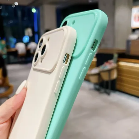Einfarbig Flüssiges Silikon Mattiert Handyhülle Mit Großem Fenster Kameraschutz Weiche TPU Rückseite Für iPhone