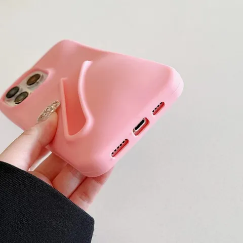 Silicone Phone Case For iPhone 15 14 13 Pro Max Minimalist Solid Color 3D Lipstick Slot Protective Back Cover Soft Case