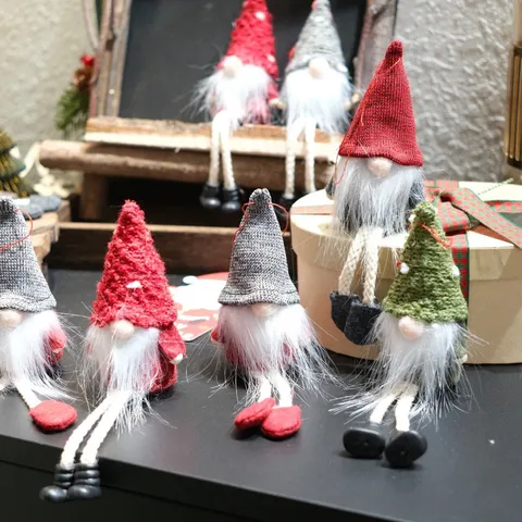 Weihnachten Wichtel Gesichtsloser Puppe Tisch Ornament Gestre Strickte Lange Bein Weihnachtsmann Figur Feiertag Heimdekor