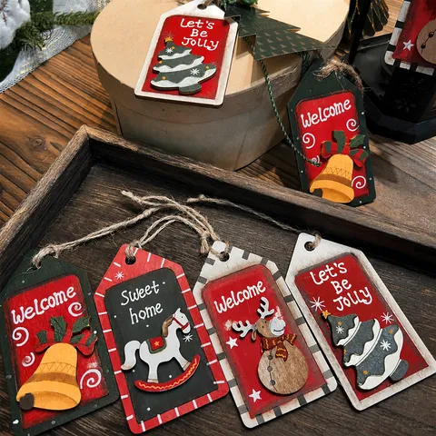 Retro Bemalt Doppelt Schicht Holz Weihnachtsbaum Hängende Ornament Glocke Elch Holzpferd Party Heimdekoration