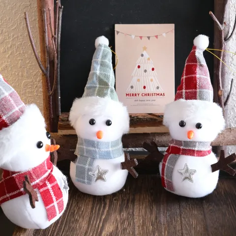 Weihnachtsschneemann Anhänger Schaumstoff Stoff Kariert Mütze Schal Weihnachtsbaum Tischdekoration Party Hängeornament