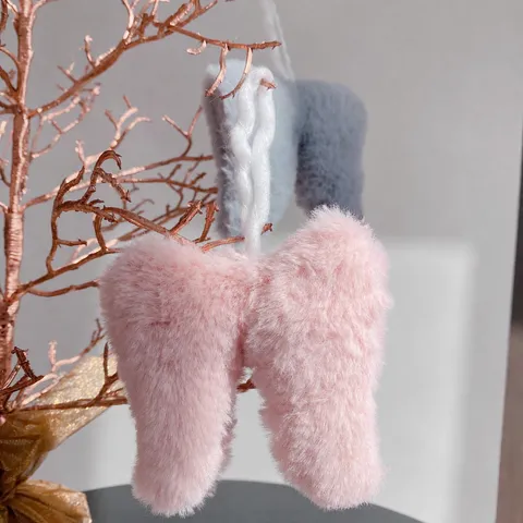 Weihnachtsbaum Plüsch Flügel Hängeornament Weiß Rosa Grau Festlich Heim Party Dekoration Feiertag Hängend Dekor Geschenk