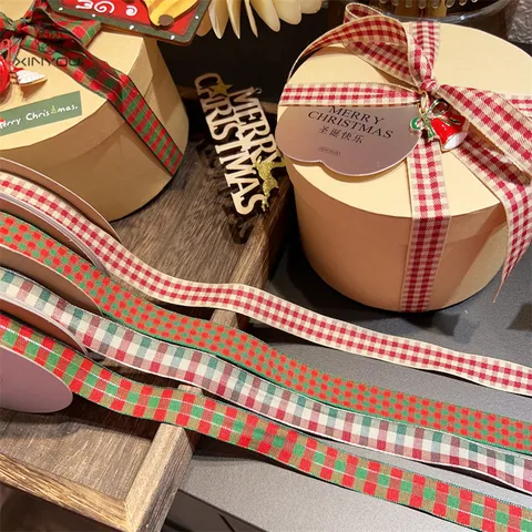 Weihnachten Rot und Grün Kariertes Stoffband Band für Geschenkverpackung Blumenstrauß DIY Handwerk Feiertag Party Dekoration