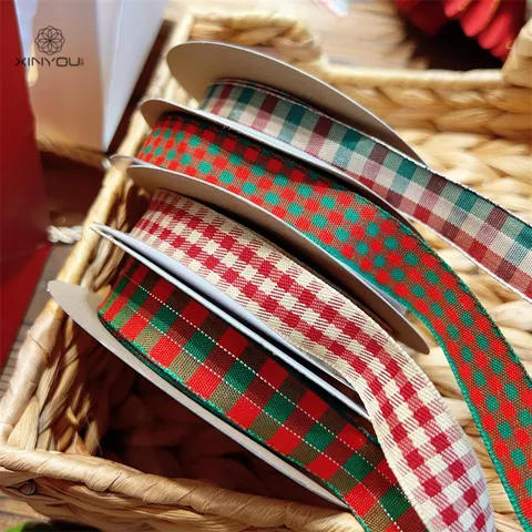 Weihnachten Rot und Grün Kariertes Stoffband Band für Geschenkverpackung Blumenstrauß DIY Handwerk Feiertag Party Dekoration