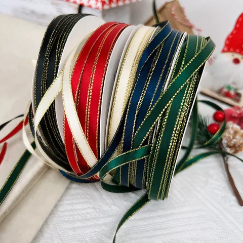 Christmas Gold Edge Ribbon Double Sided Metallic Satin Ribbon For Gift Wrapping Holiday Party Decoration Crafts