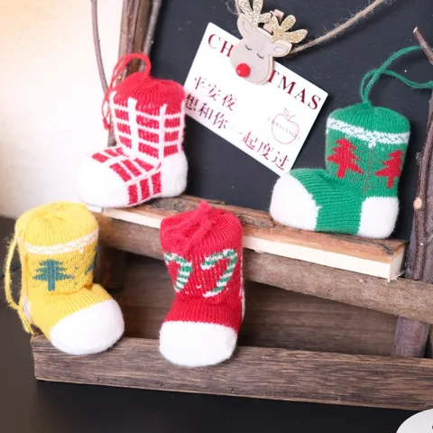 Weihnachten Gestrickt Strumpf Hängende Dekoration Mini Weihnachtsbaum Ornament Feiertag Heim Party Dekor