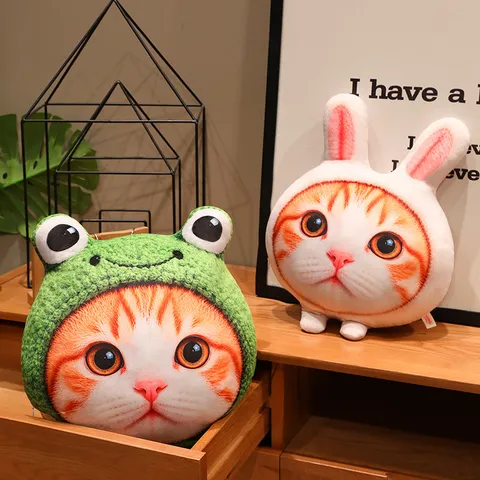Creativo Carino 3D Simulazione Gatto Peluche Cuscino Animale Ripieno Bambola Morbido Cartone Animato Gatto Giocattolo Con Vari Cappelli Animali Regalo Compleanno
