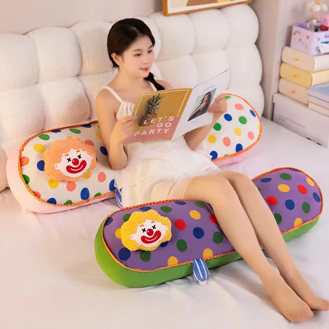 Cartoon Clown Long Body Pillow Bedside Cushion Cute Polka Dot Plush Sleeping Pillow Soft Stuffed Long Pillow For Sofa Bed