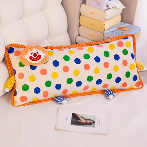 Cartoon Clown Long Body Pillow Bedside Cushion Cute Polka Dot Plush Sleeping Pillow Soft Stuffed Long Pillow For Sofa Bed