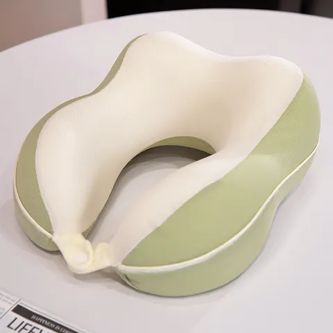 Oreiller en U de Voyage en Mousse à Mémoire de Forme Soie Glacée Oreiller de Cou Rafraîchissant Support Cervical Ergonomique Pour Voiture Bureau Avion