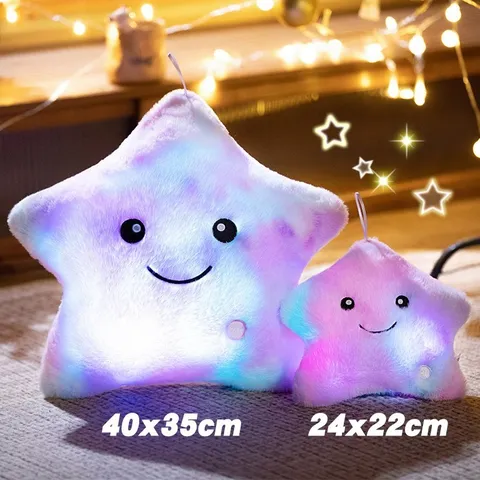Almohada de Peluche de Estrella Luminosa Lindo Peluche de Cara Sonriente Cojín Suave Brillante Colorido Regalo LED