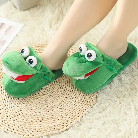 Funny Crocodile Plush Slippers Cute Cartoon Dinosaur Cotton Shoes Movable Mouth Warm Indoor Home Footwear For Unisex