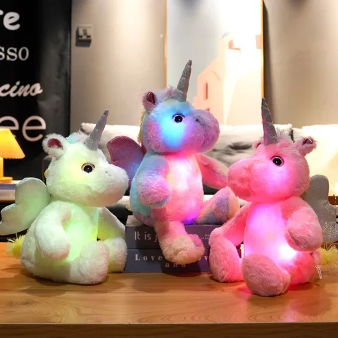 Glowing Unicorn Plush Toy Lying Sitting Stuffed Animal LED Light Up Pillow Doll Valentine Gift For Kids