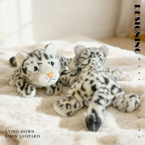 Simulación Acostado Leopardo de las Nieves Juguete de Peluche Animal de Peluche Muñeca Niños Almohada Calmante Regalo de Cumpleaños