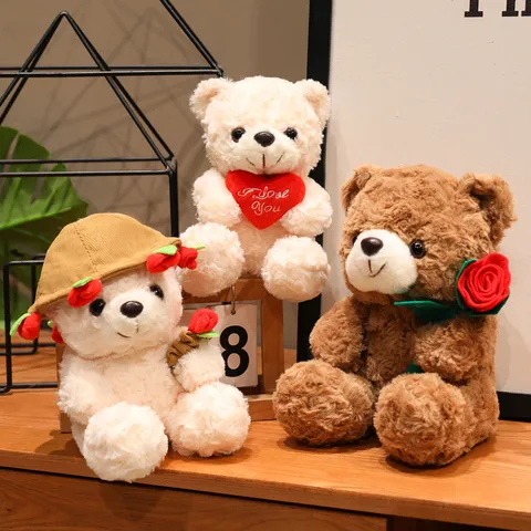 Süß Gefüllter Teddybär Plüschtier Rose Herz Hut Weihnachten Abschluss Fußball Bär Puppe Plüschtier Geschenk Für Kinder