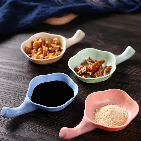 Wheat Straw Sauce Dish With Handle Floral Shape Soy Vinegar Seasoning Plate Kitchen Dining Tableware Accessories