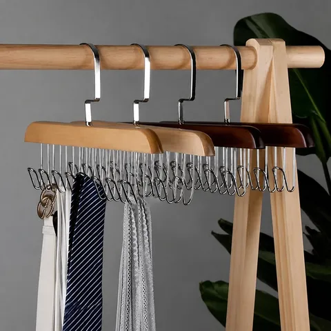 Wooden Multi Hook Hanger For Straps Vests Underwear Space Saving Closet Organizer Wavy Design Wood Garment Hanger