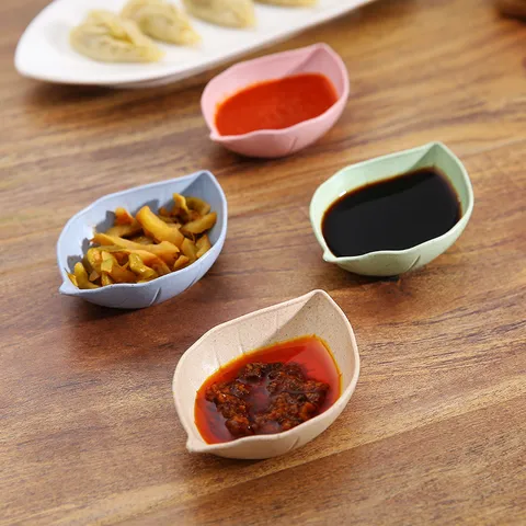 Creative Wheat Straw Leaf Shape Sauce Dish Mini Vinegar Soy Sauce Dish Cute Household Small Vinegar Dish Tableware
