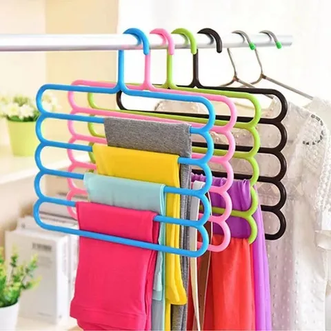 Meerdere Lagen Broekenhanger Plastic Antislip Garderobe Opslagrek Vijf Laag Sjaal Das Houder