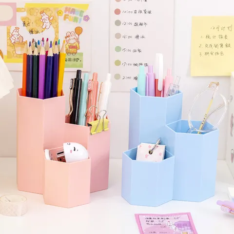 Kreativer Sechseckiger Kunststoff Stifthalter Mehrfach Raster Desktop Aufbewahrungsbox Make-up Pinsel Organizer Büro Schulbedarf