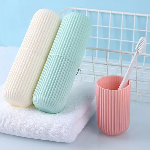 Custodia Portatile da Viaggio per Spazzolino Scatola di Plastica per Dentifricio Tazza da Lavaggio da Esterno con Cordino