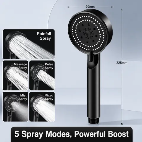 Soffione Doccia Manuale Pressurizzato ABS Nero Opaco Doccia da Bagno Multifunzionale Risparmio Idrico