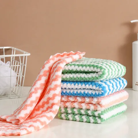 Chiffon à Vaisselle en Microfibre Épaissi Cuisine Absorbant Chiffon de Nettoyage Motif Vague Anti-Adhésif Huile Lingette pour Maison Cuisine Nettoyage de Table