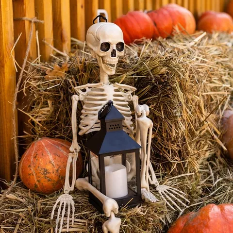 Halloween Lebensgroßes Menschliches Skelett Bewegliche Gelenke Ganzkörper Schädel Für Outdoor Party Horror Dekoration Spukhaus Requisite