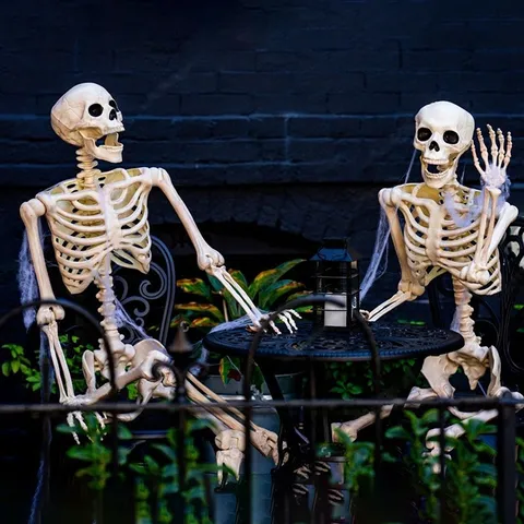 Halloween Lebensgroßes Menschliches Skelett Bewegliche Gelenke Ganzkörper Schädel Für Outdoor Party Horror Dekoration Spukhaus Requisite