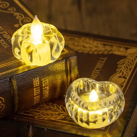 LED Transparent Candle Lights Heart Star Pumpkin Shape Flameless Tea Lights Battery Operated Romantic Ambient Decor for Wedding Party Home