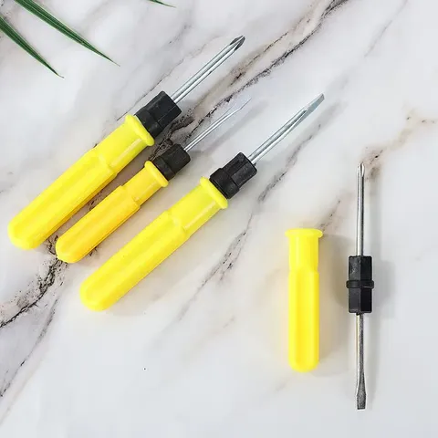 Mini Dual Purpose Screwdriver Portable Small Hand Tool With Plastic Handle And Cross Slotted Bit For Daily Household Repair