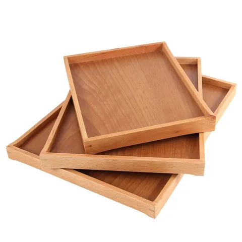 Plateau de Service Rectangulaire en Bois Assiette à Pain en Bois de Hêtre Vaisselle d'Hôtel Commerciale Plateau Alimentaire Décoratif pour Maison Cuisine