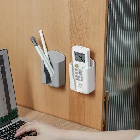 Punch Free Wall Mounted Remote Control Storage Box Plastic Multi Functional Organizer For Home Office Wall Holder