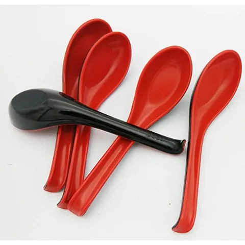 Cucchiaio da Zuppa in Plastica Melamminica Nero e Rosso Cucchiaio Imitazione Porcellana per Ristorante Fast Food Tavola