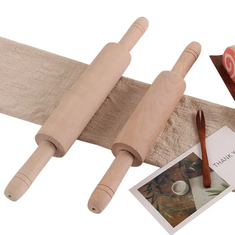 Rouleau à Pâtisserie en Bois de Hêtre Non Peint Grand Rouleau Pour Cuisson de Raviolis Outil de Cuisine Accessoire Pratique